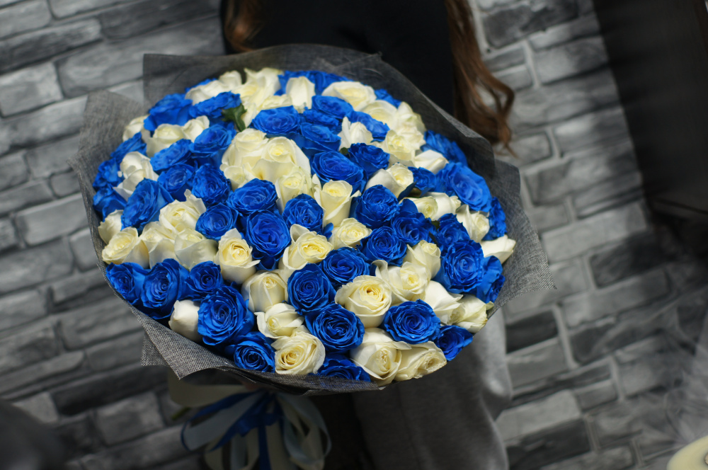 101 белая и синяя роза (Эквадор)