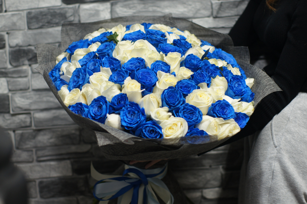 101 белая и синяя роза (Эквадор)