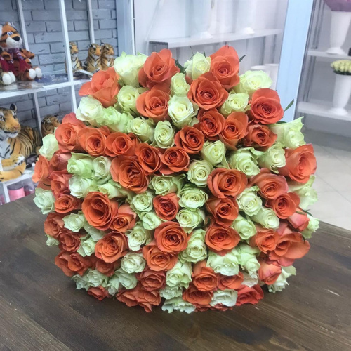 101 белая и оранжевая роза (Кения)