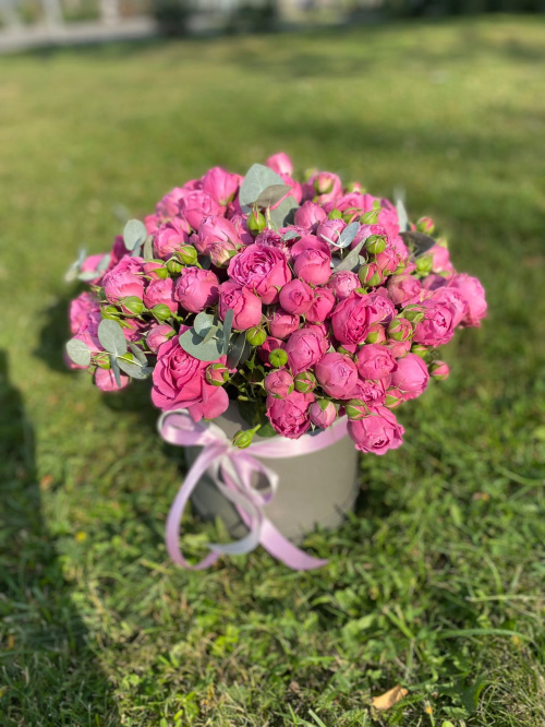 Коробка кустовых пионовидных роз Мисти Баблс