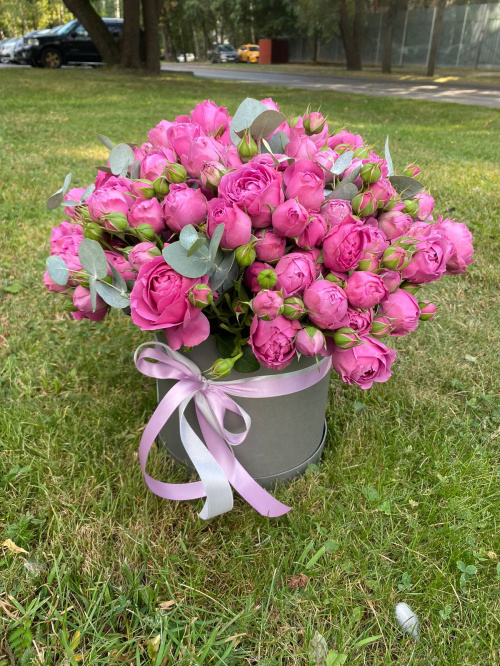 Коробка кустовых пионовидных роз Мисти Баблс