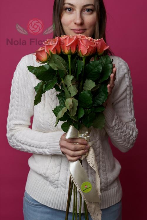 9 персиковых роз